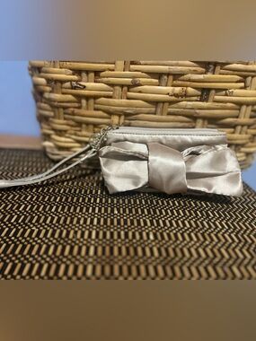 Jessica Simpson Satin Bow Wristlet Clutch - Cream